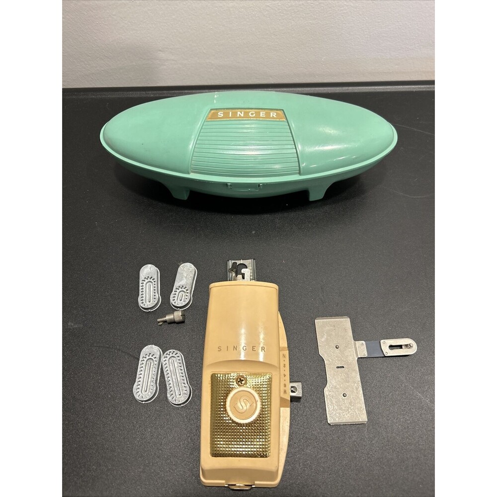Vintage 1960 Singer Buttonholer Green Clamshell Case Four Sizes
